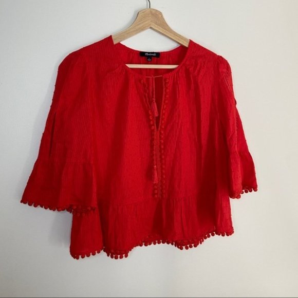 Madewell Peekaboo Pom-Pom red Top - Picture 3 of 7